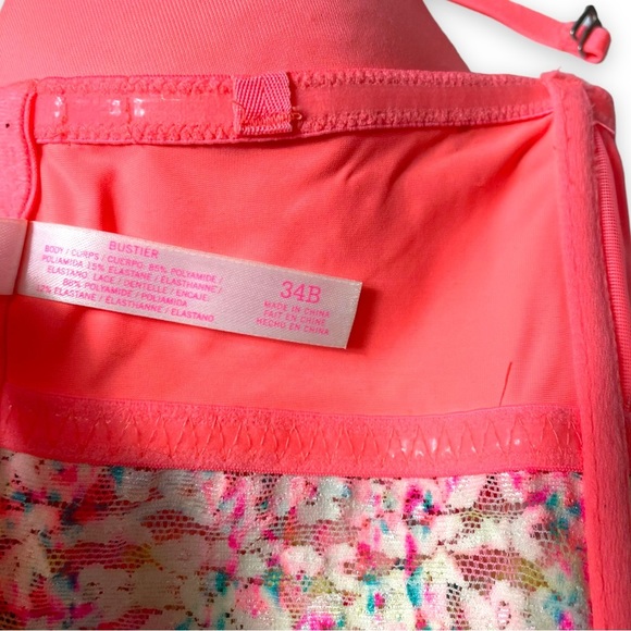 VS PINK Strapless Neon Orange Padded Bustier With Adjustable Straps Bra Size 34B - Picture 9 of 12